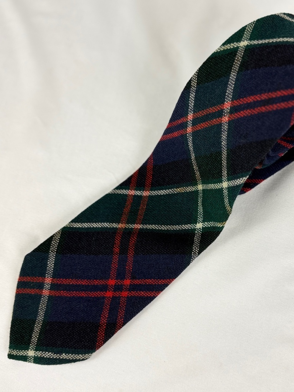 Vintage Custom Tailored Wool Necktie Tartan Preppy Tie Blue Green Red Plaid